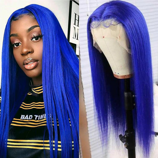 DBO Blue Straight Hair 13x4 Lace Frontal Wigs