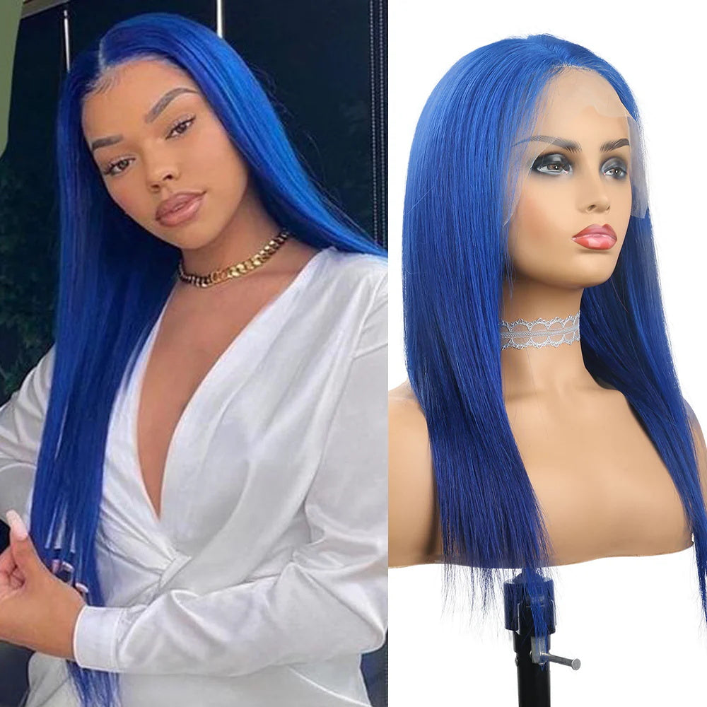 DBO Blue Straight Hair 13x4 Lace Frontal Wigs