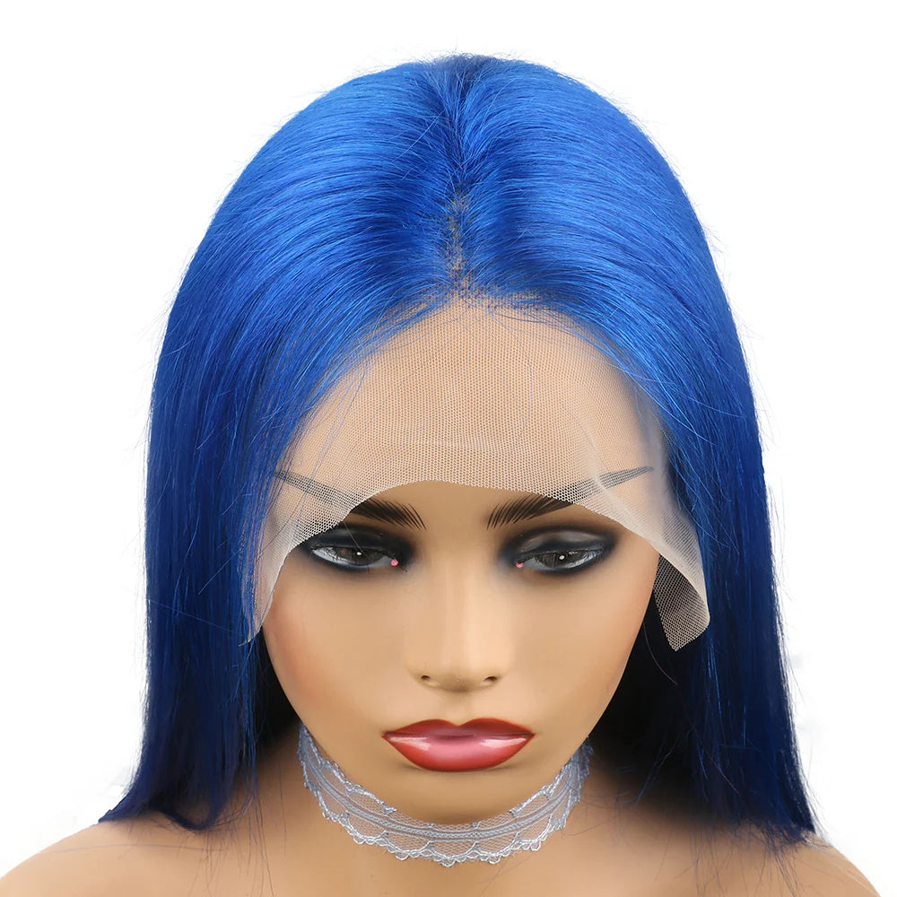 DBO Blue Straight Hair 13x4 Lace Frontal Wigs