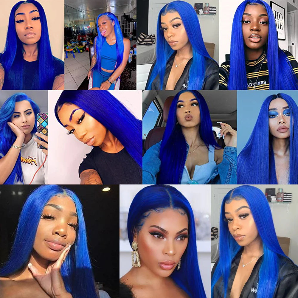 DBO Blue Straight Hair 13x4 Lace Frontal Wigs