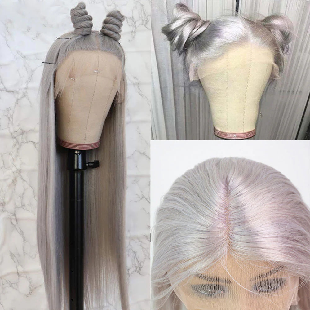 DBO Grey Color 13x4 Lace Front Straight Human Hair Wig 24