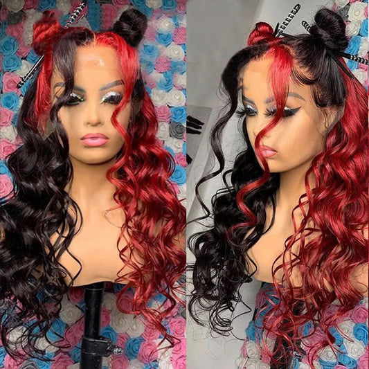 DBO Red Skunk Stripe Wig body Wave 13X4 Lace Front Wig 4