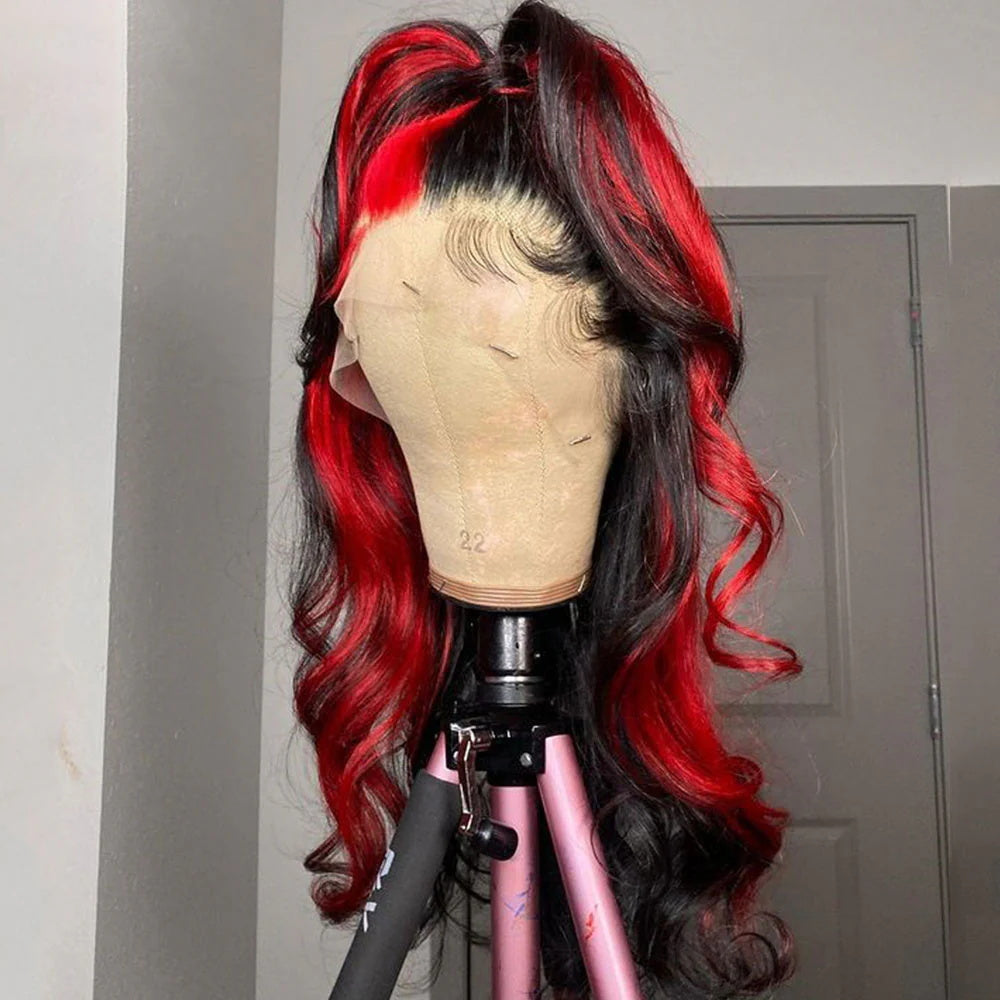 DBO Red Skunk Stripe Wig body Wave 13X4 Lace Front Wig 4