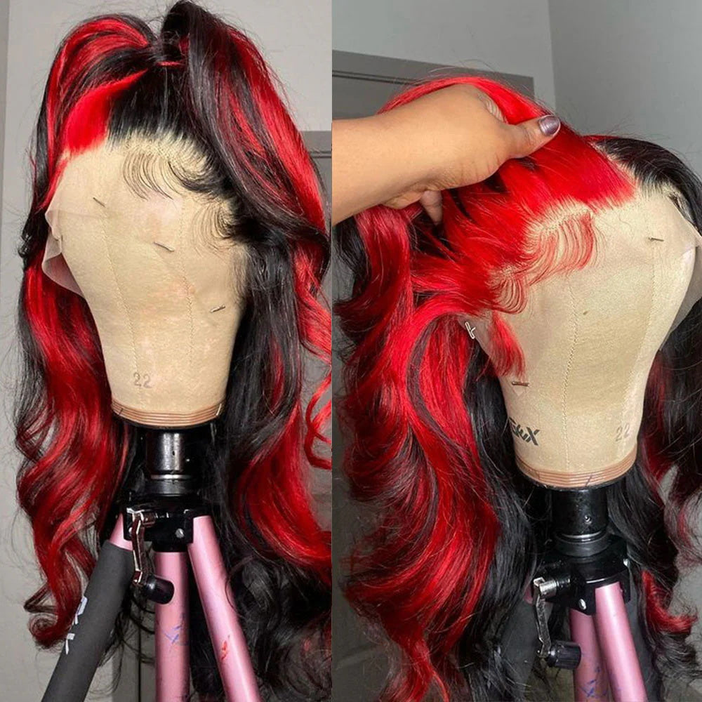 DBO Red Skunk Stripe Wig body Wave 13X4 Lace Front Wig 4