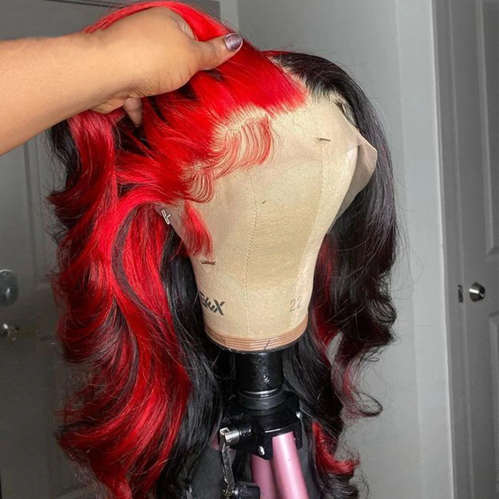 DBO Red Skunk Stripe Wig body Wave 13X4 Lace Front Wig 4