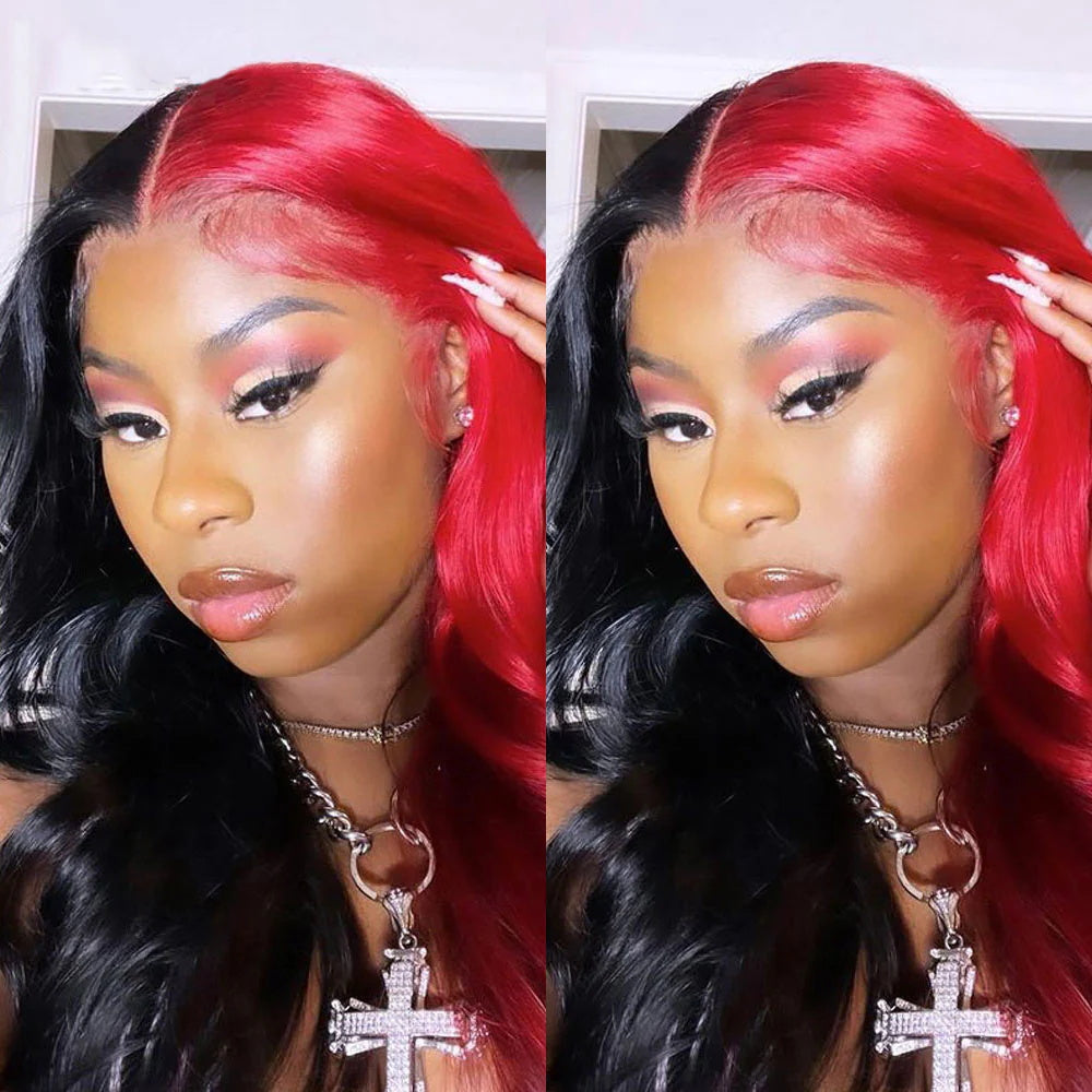 DBO Red Skunk Stripe Wig body Wave 13X4 Lace Front Wig 4