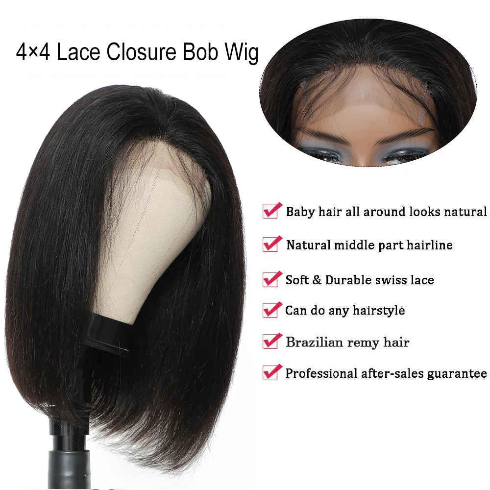 DBO Straight Hair Bob Wig Human Hair 4X4 Lace Closure 36