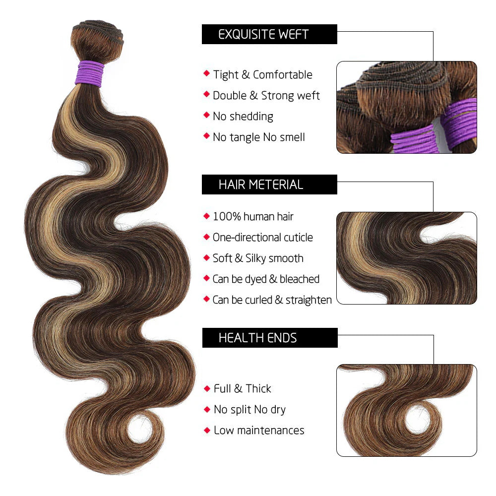 Highlights Body Wave Hair Weave 3 Bundle 45